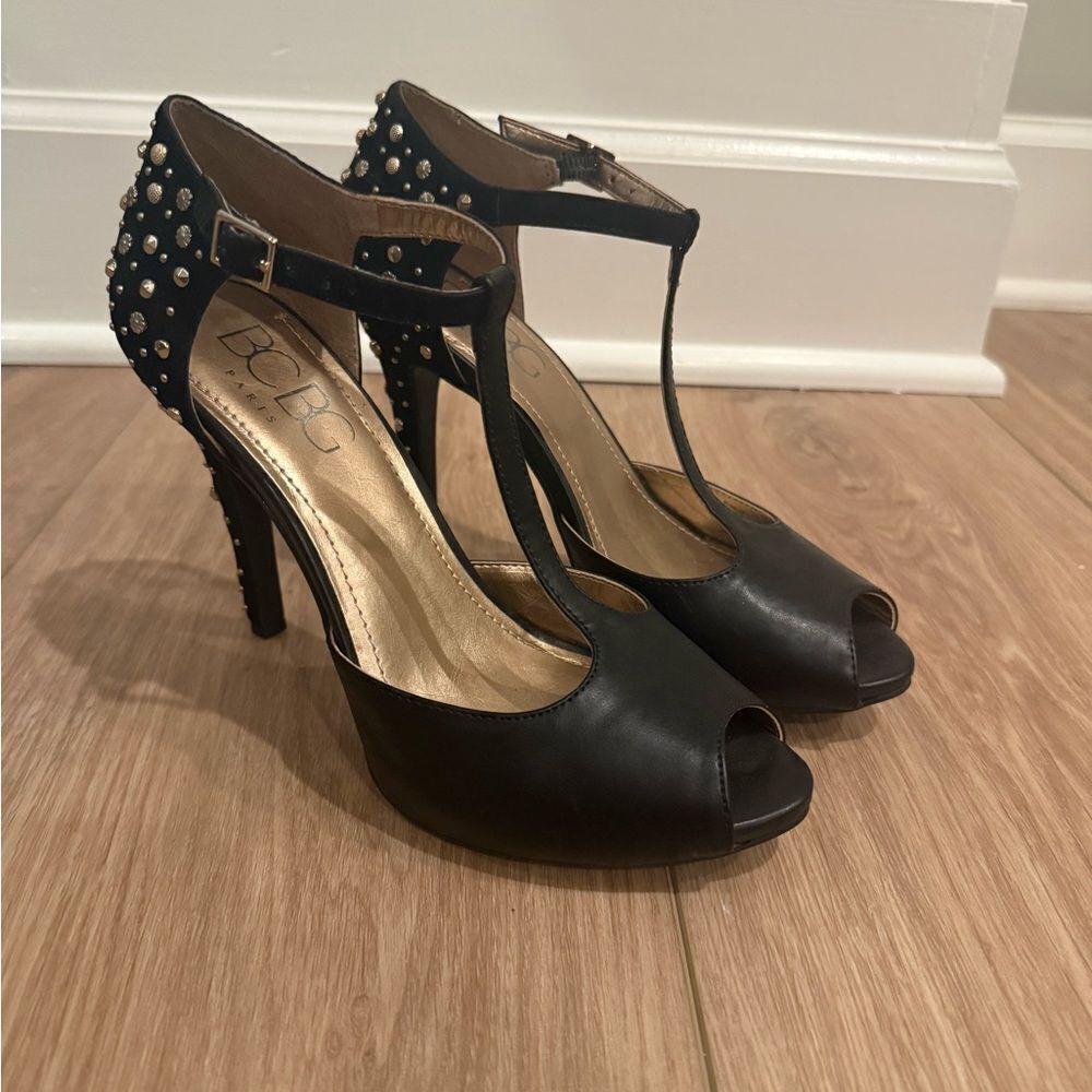 BCBG Black Studded Open Toe Heel